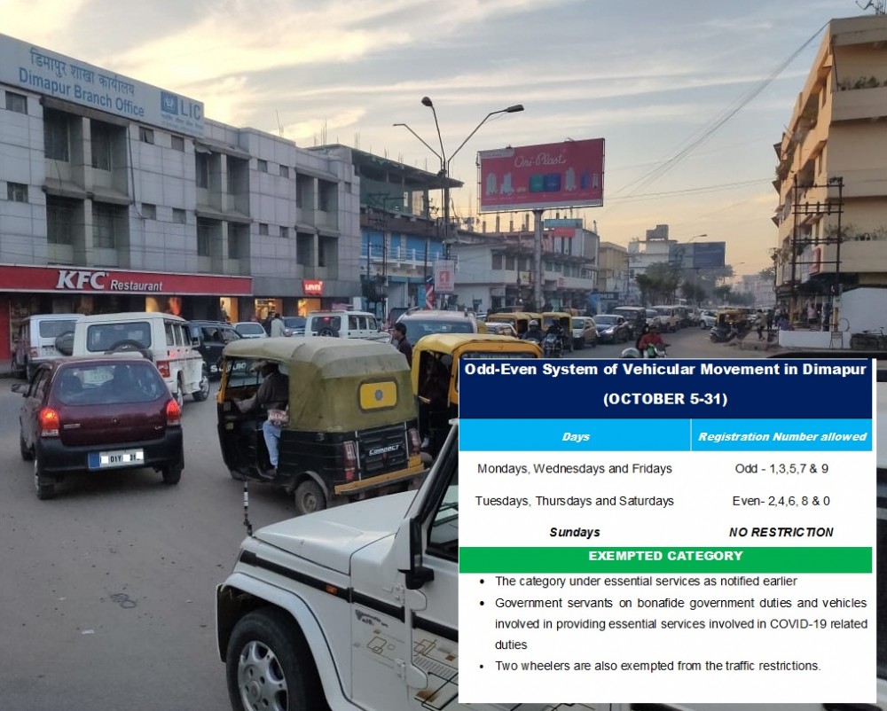 The odd-even system for non-essential vehicular movement within Dimapur Town and NH-29 till Chumukedima town will resume with effect from October 5- 31. (Morung File Photo)